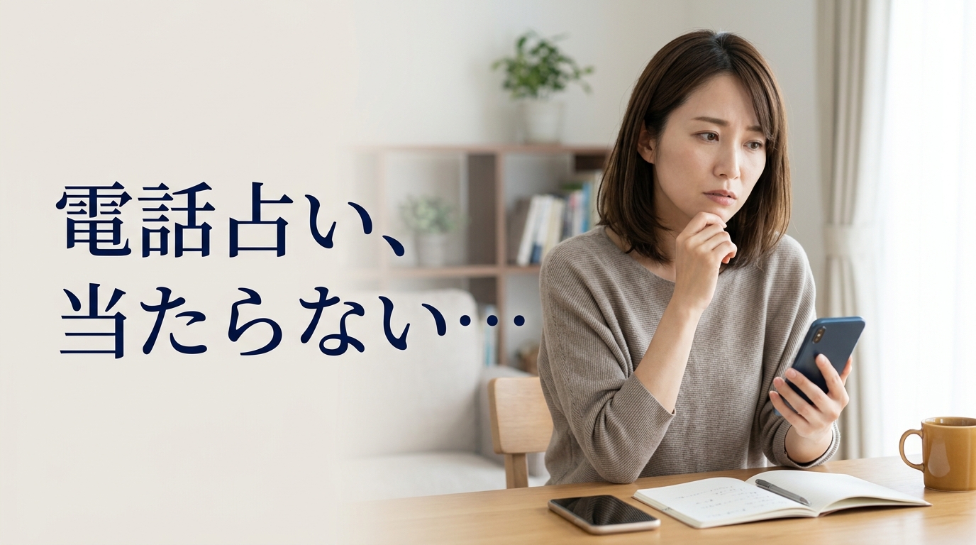 電話占いの鑑定結果に納得できず考え込む女性